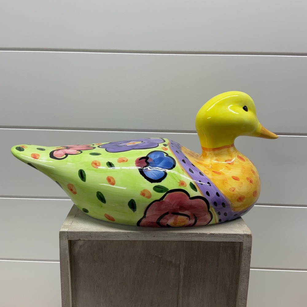 Bella Casa by Ganz Ceramic Duck Figurine Hand Painted Floral Multicolor 10.5in